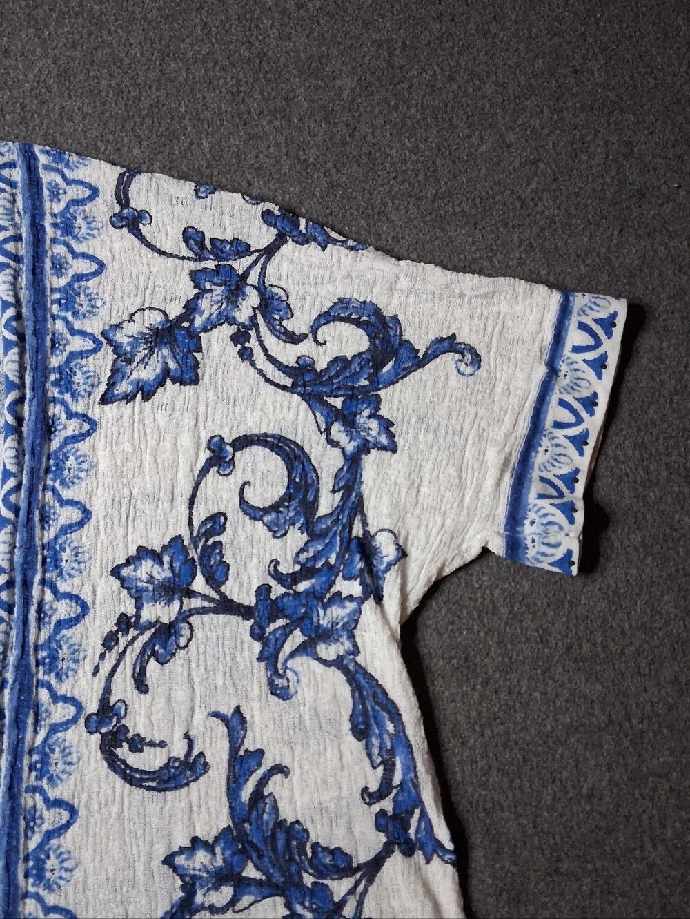 Chico's Womens Blue White Baroque Open Front 3/4 Sleeve Kimono Cardigan Top 2 L - Picture 3 of 10
